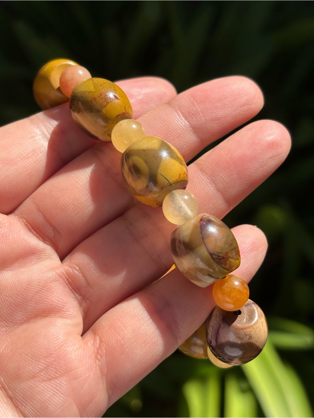 15mm Barrel Shape Earth Tone Yellow Agate Bracelet 7 In 2610 - Picture 3 of 8